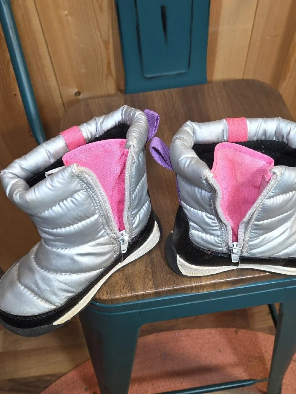 Kids Silver Winter Boots with Pink Accents